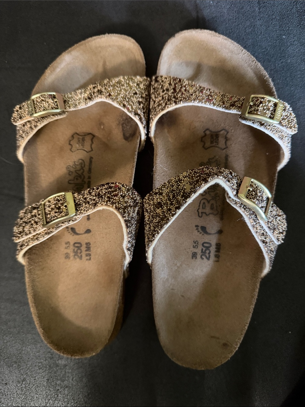 Birki’s Women's Glitter Double-Buckle Slide Sandals - Gold